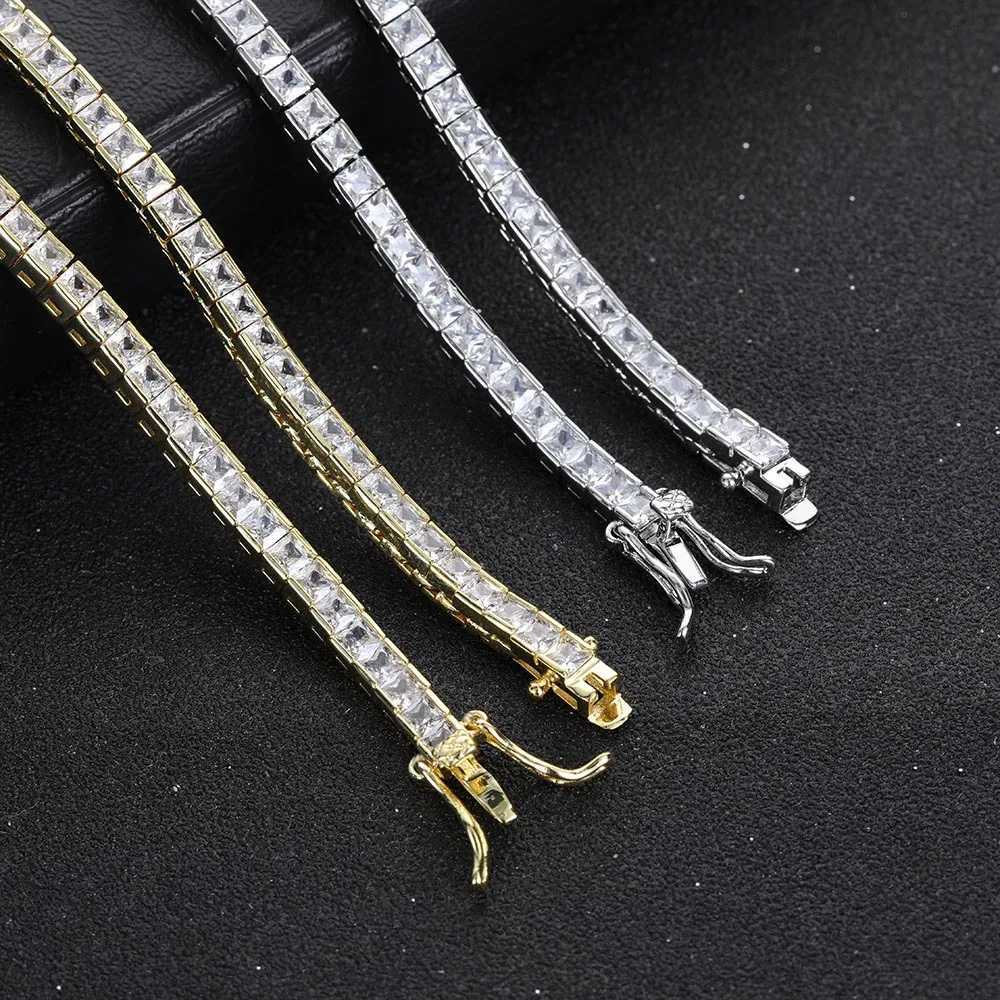 Pendant Necklaces Princess Cut 4mm Lab Diamond Necklace White Gold Filled Party Wedding Necklaces For Women Men Tennis Chocker Jewelry GiftL246