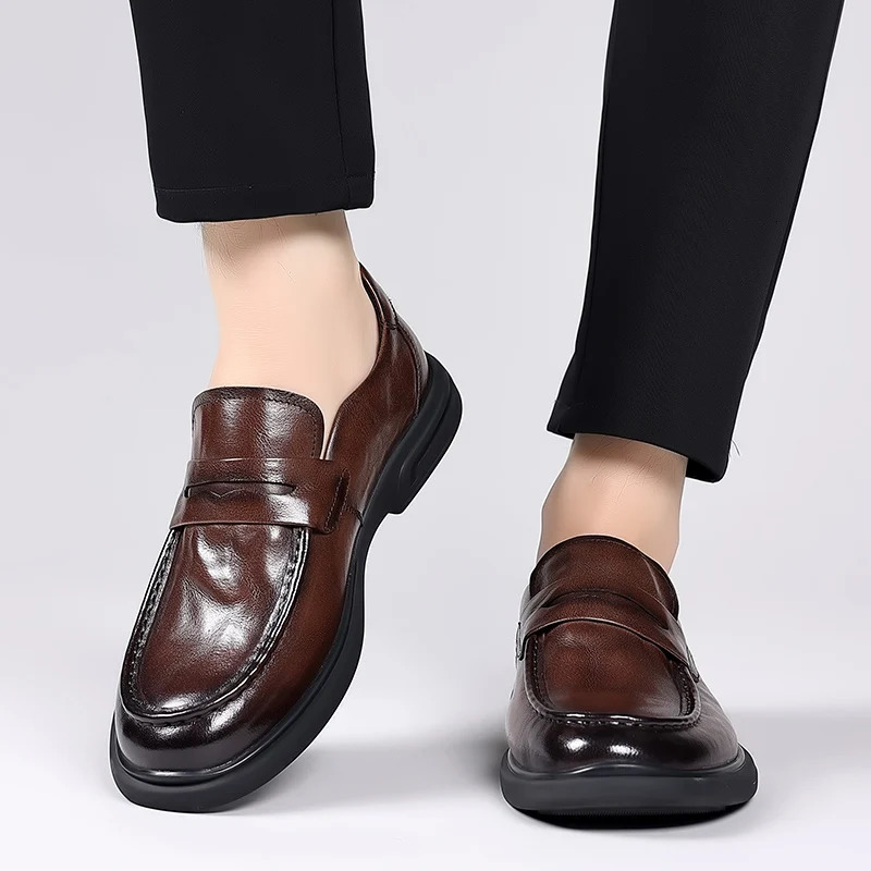 Original Mens Business England Casual Leather Shoes Driving Shoes Breathable Comfortable Slip on Casual Shoes Flat Bottom 240703