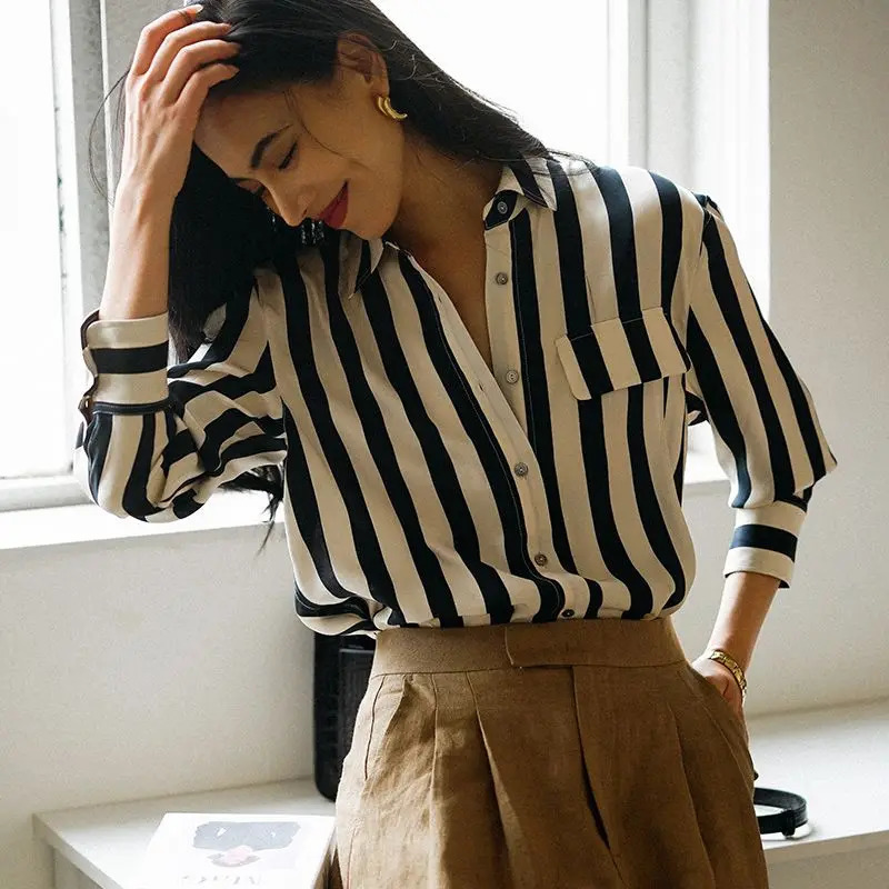Summer women blouse shirt Striped Casual blouses women tops blusas 240704