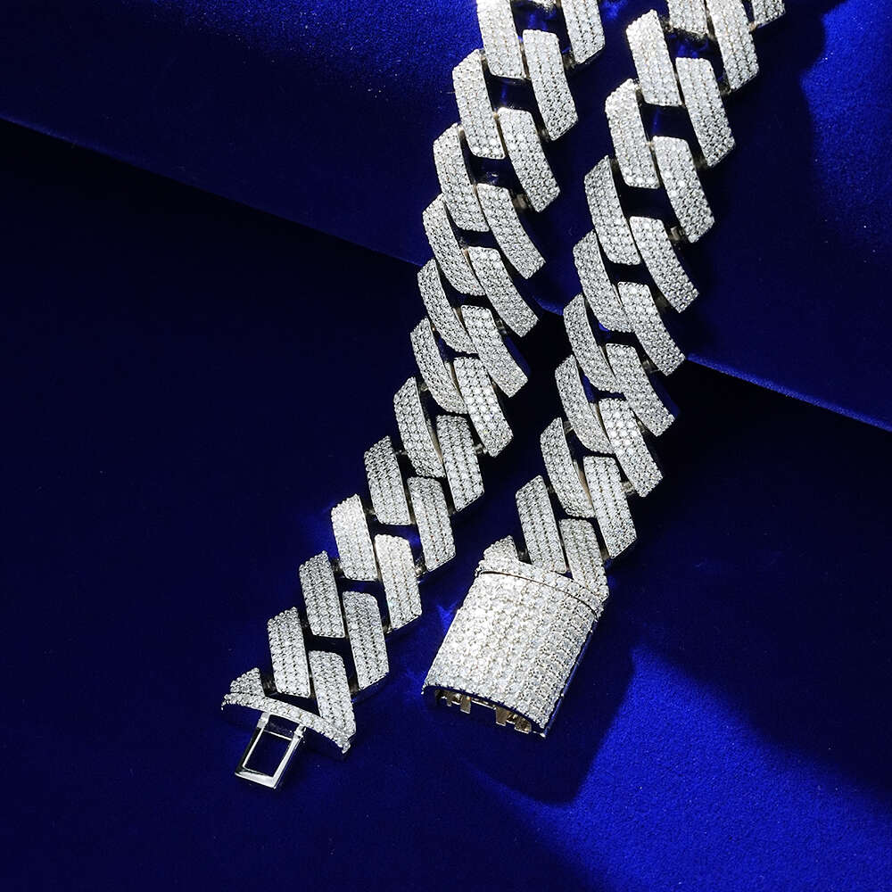 Hot Sale Hip Hop Miami 22mm 14K White Gold Moissanite Sier Cuban Link Chain For Men