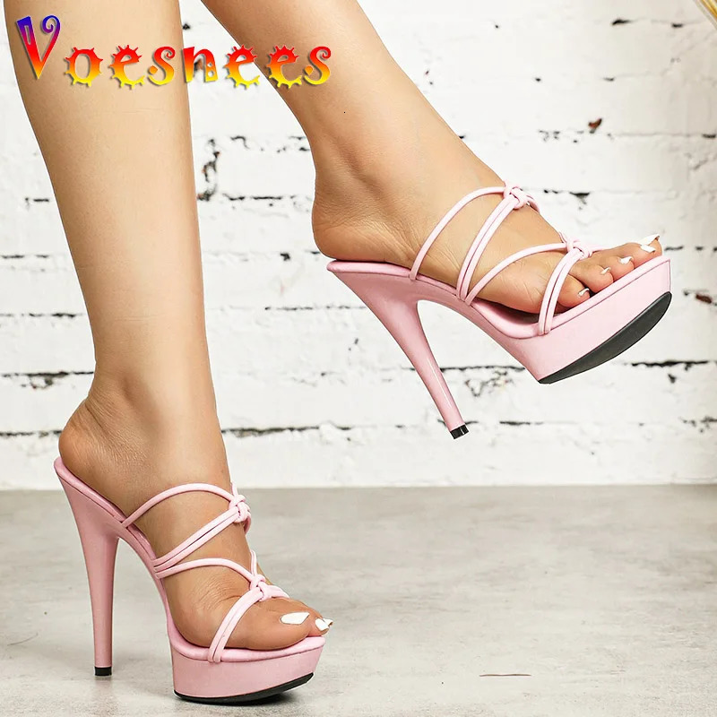 Summer 13CM Gladiator Shoes For Women Fashion Cross Thin Band High Heels Party Female Slipper Europe And America Stiletto Sandal 240703