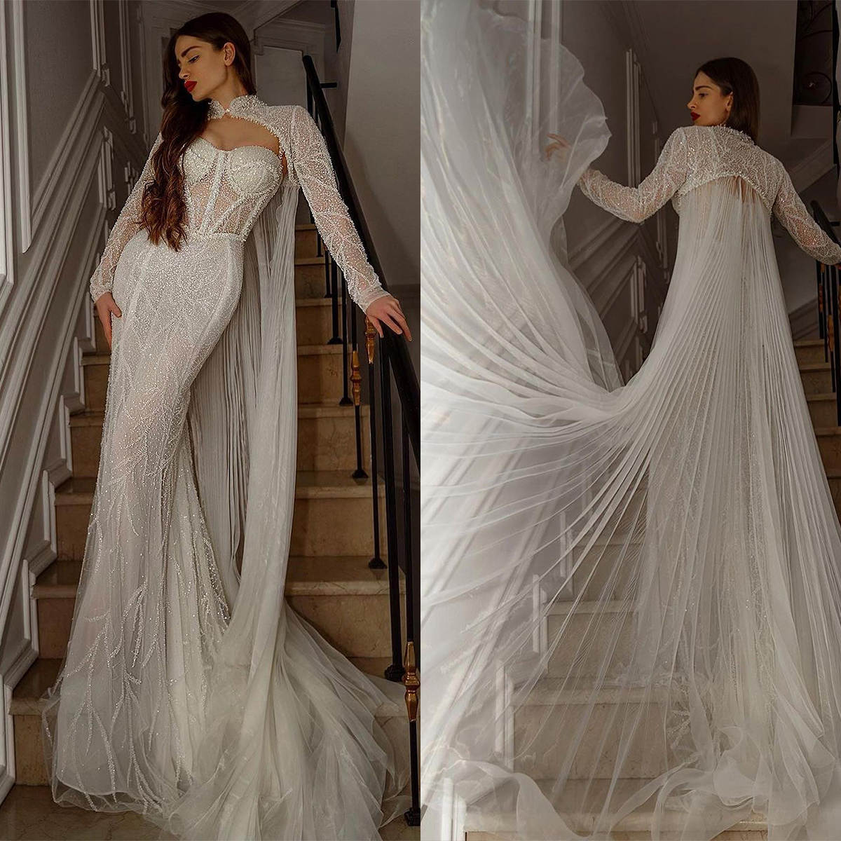 Sexy Mermaid Wedding Dress With Wrap Sheer Sweetheart Spaghetti Strap Bride Gowns Beaded Sequins Sleeveless Bridal Dresses