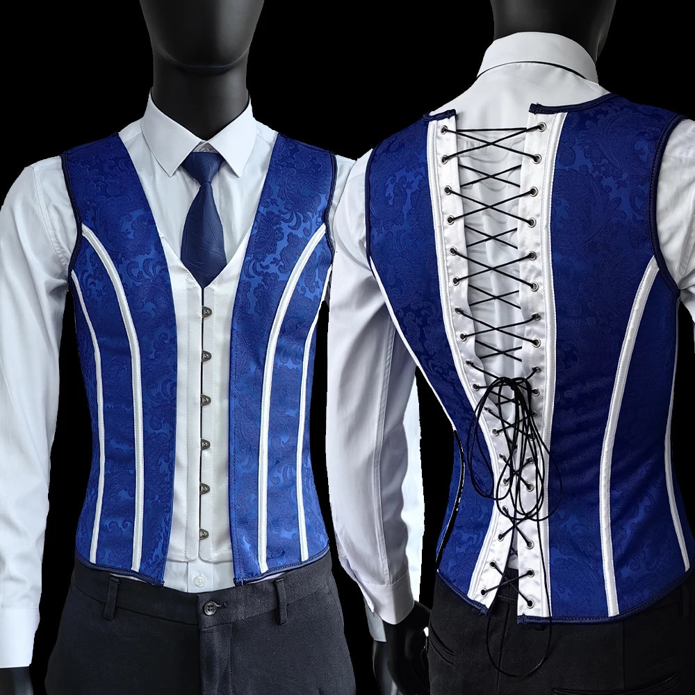 Mens Tight Abdomen Corset Slimming Waist Bones Shaping Vest Stomach Belly Control Vintage Waistcoat Elegant Medieval Corset 240624