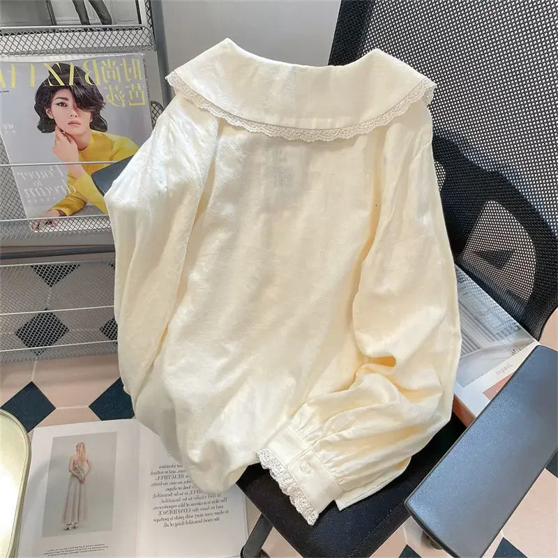 Japanese Kawaii Womens Blouse Lace Oversized Shirt Long Sleeve Tops Female Korean Fairycore Chic Spring Aesthetic Blusas 240704
