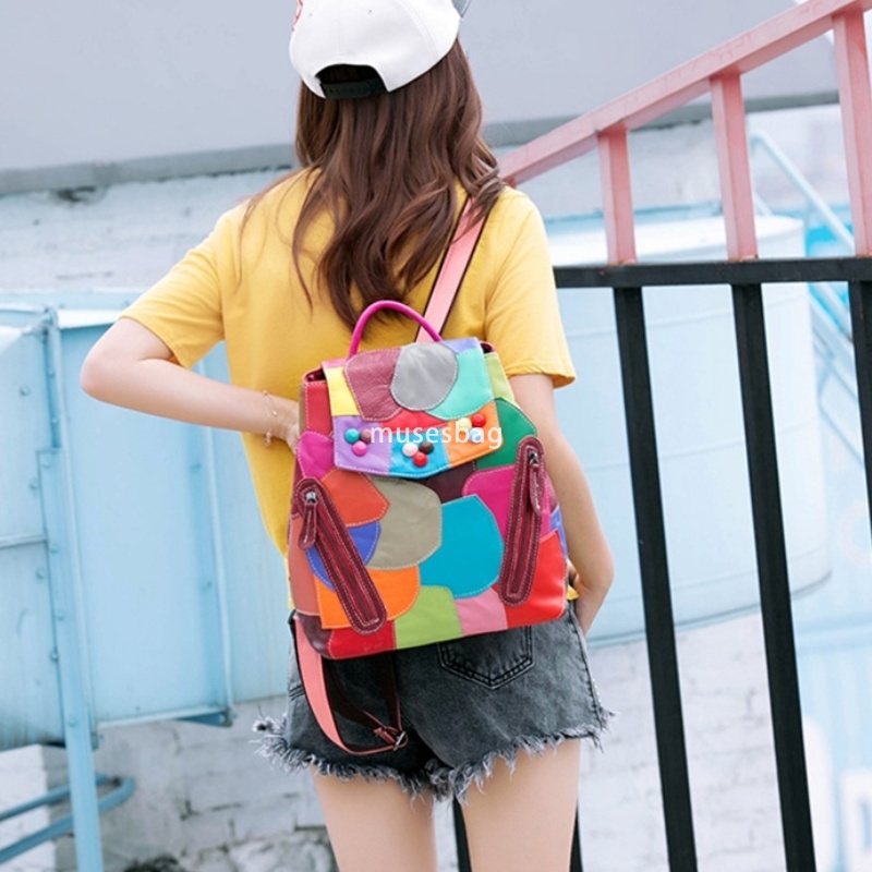 Elegant Women's European and American Leisure Genuine Leather Luxury Backpack Simple Large Capacity Backpack Spliced Outdoor Travel Bag Fashion H