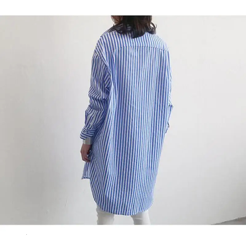 Button Up Womens Striped Kimono Shirt Spring Fall Loose Bule Long Blouse Women Casual Long Sleeve Cardigan Top Blusas Y Camisas 240704