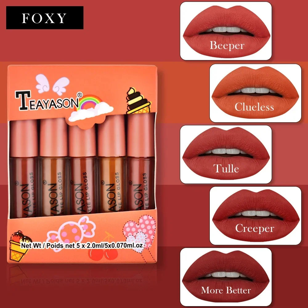 5PcsSet Waterproof Lipstick Sexy Lip Stick Matte Velvet Lipsticks Lips Makeup Cosmetics Labiales Matte 240703