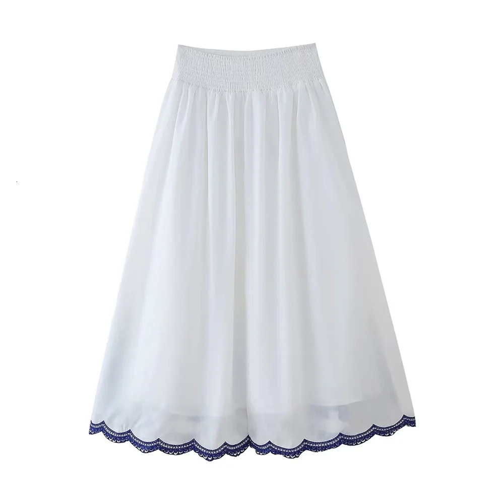 PB ZA Summer Product Womens Wear European and American Style Contrast Embroidered Shirt Half Skirt Set 240704
