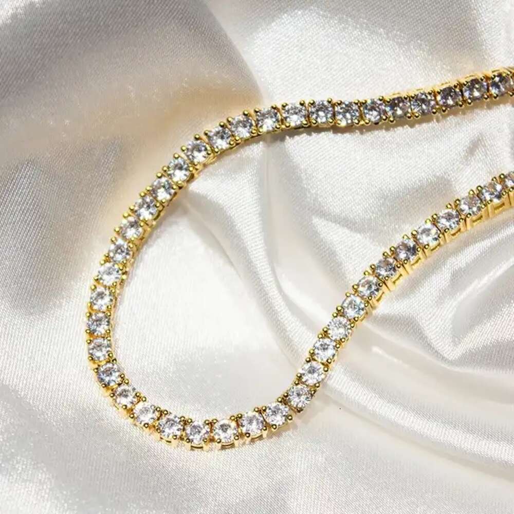 Hip Hop Jewelry Iced Out VVS1 D Color Mossanite Dia Necklace Real 4mm Moissanite Tennis 9K 10K 14K Solid Gold chainFree of charge delivery