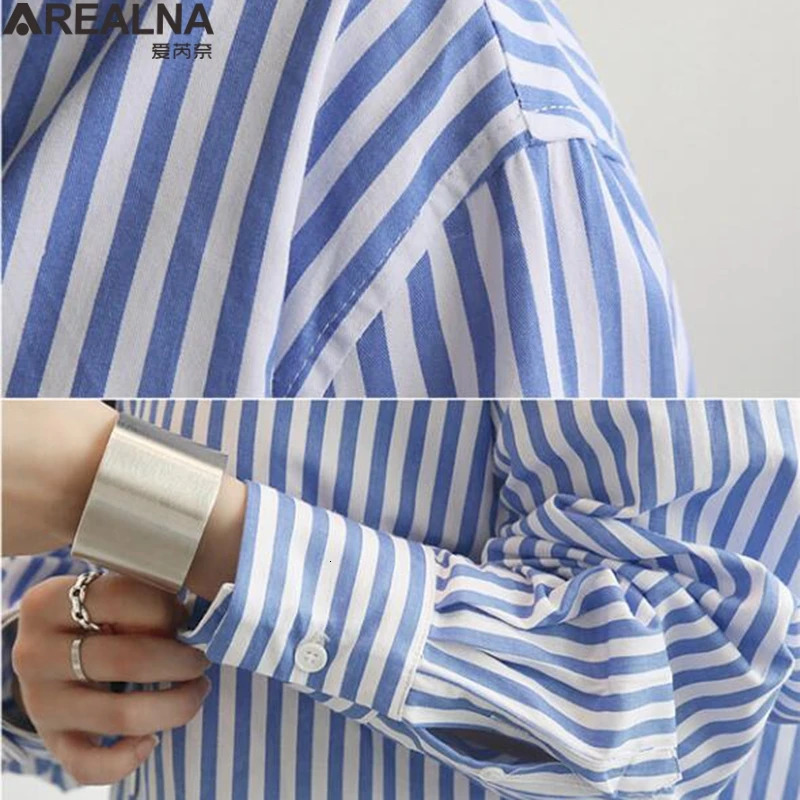 Button Up Womens Striped Kimono Shirt Spring Fall Loose Bule Long Blouse Women Casual Long Sleeve Cardigan Top Blusas Y Camisas 240704