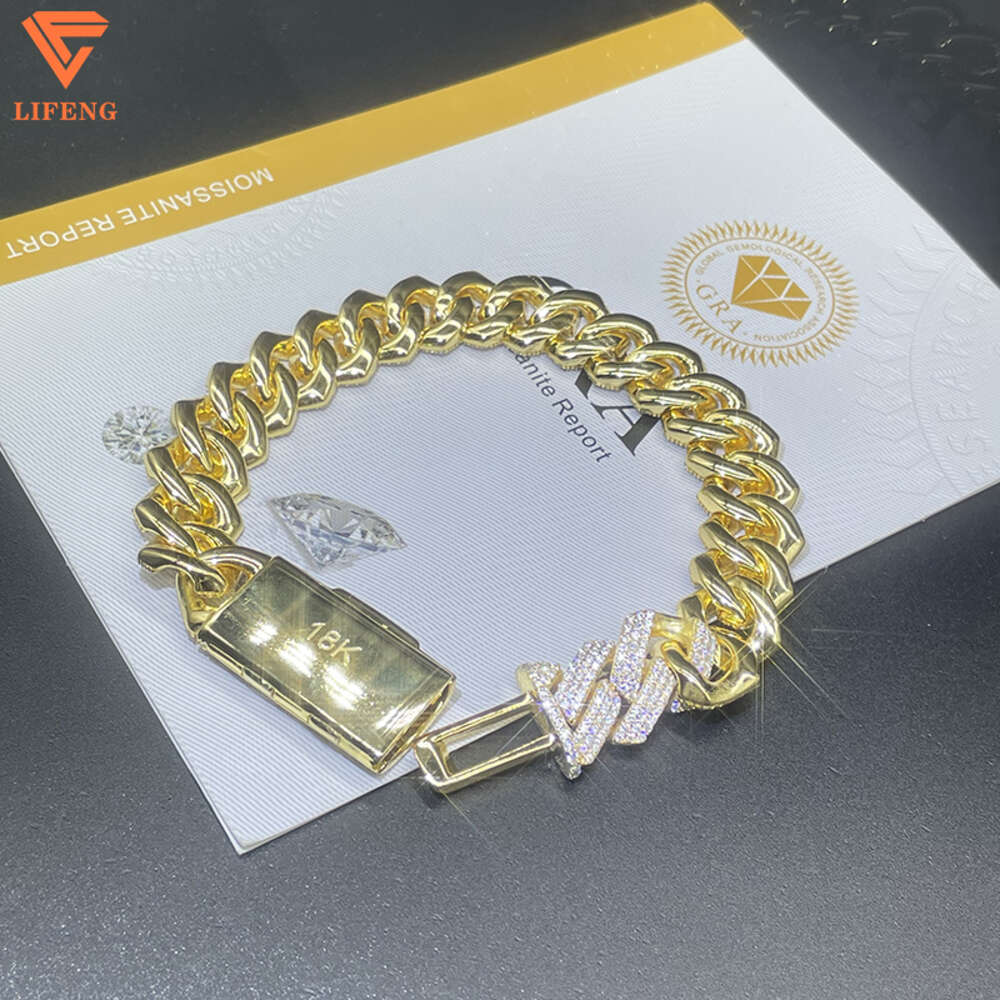 Luxury High Quality Bracelets 14mm 3 Row Diamond Iced Out 925 Sterling Silver Hip Hop Moissanite Cuban Link Chain Bracelet