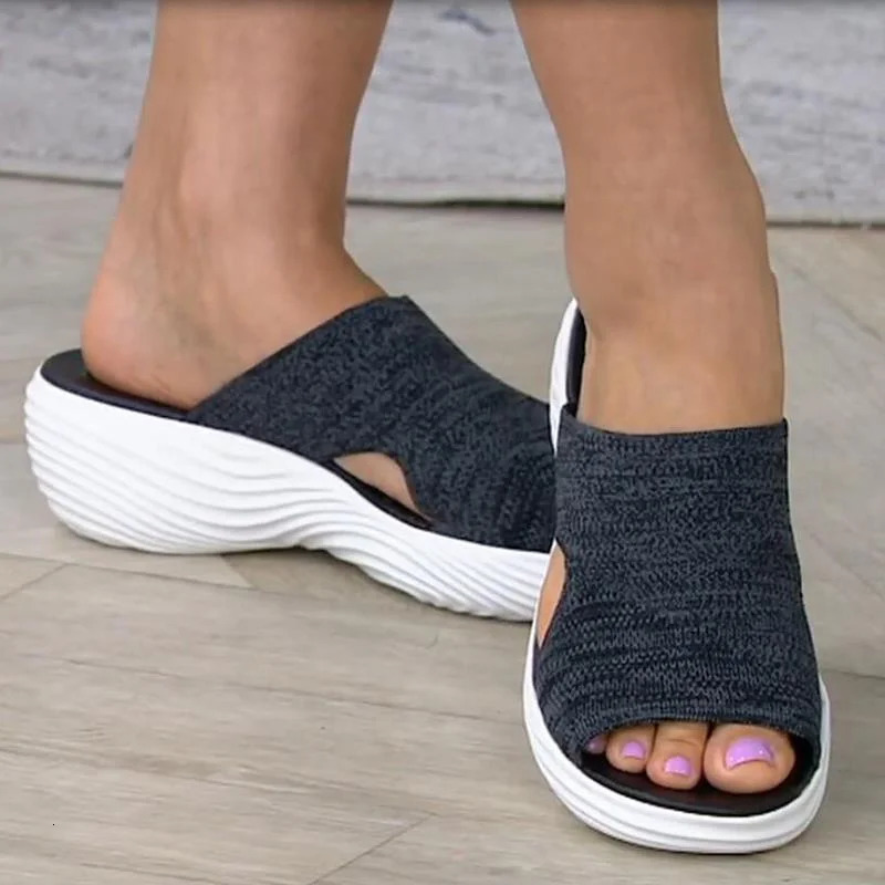 Women Casual Beach Slippers Orthopedic Stretch Ortic Sandals Female Open Toe Breathable Slides Stretch Cross Shoes Outdoor 240704