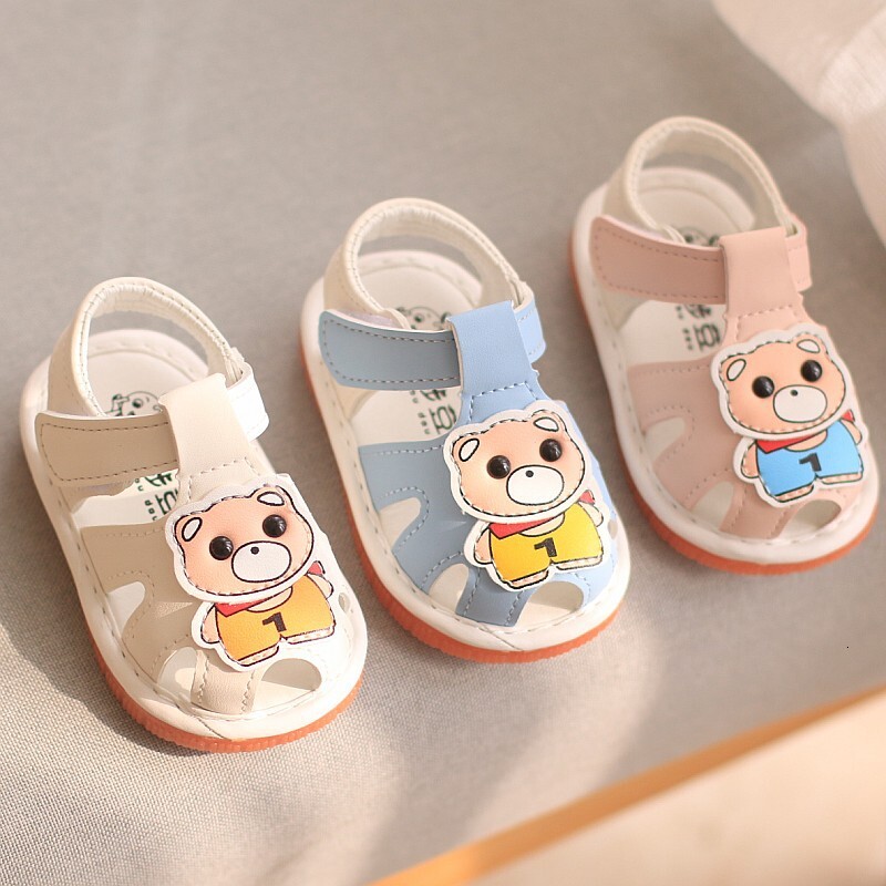 Girl sandals will make a sound, baby walking front shoes with cow tendons and soft soles, little boy children's shoes, newborn F704-28