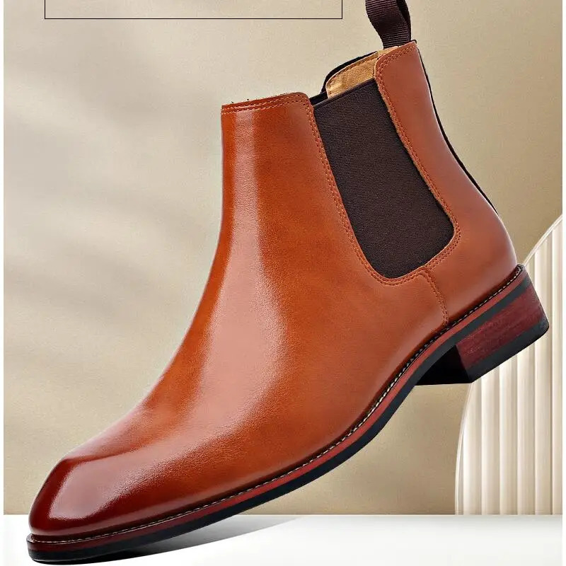 Mans Retro Boots Leather Classic Chelsea Boots Business Dress Men Fashion Short Ankle Boot Casual British Style High-Top Shoes 240703