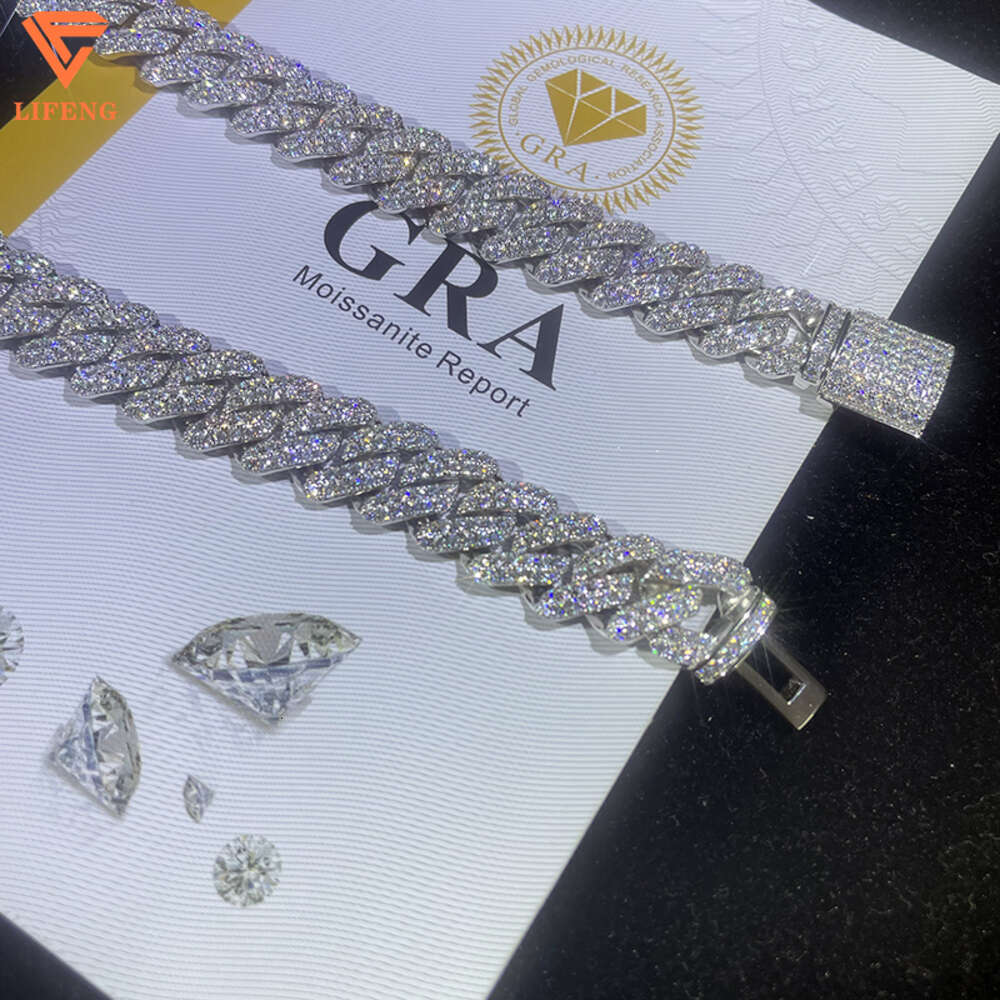 14mm Fashion Jewelry Iced Out Vvs Moissanite Necklaces 925 Sterling Silver Hip Hop Cuban Link Chain