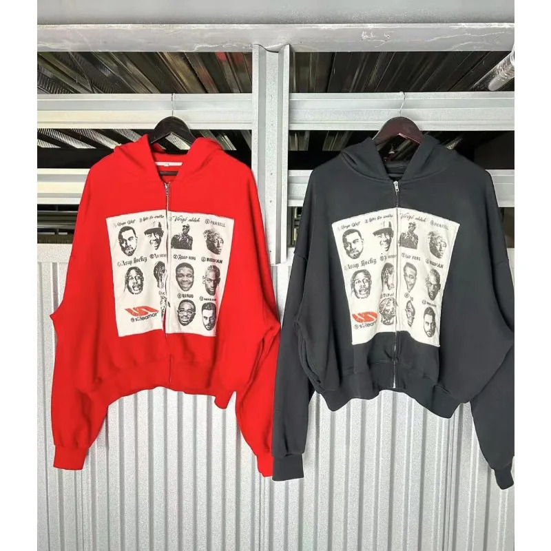 Mens Womens Hoodies High Street Personalized Print Pattern Y2K Style Retro Hooded Cardigan Long Sleeve Top Wear 240702