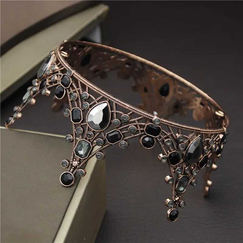 Tiaras Newest Vintage Black Crystal Round Diadem Bride Crown for Bridal Wedding Hair Jewelry Prom Party Cake Ornaments Head Accessories