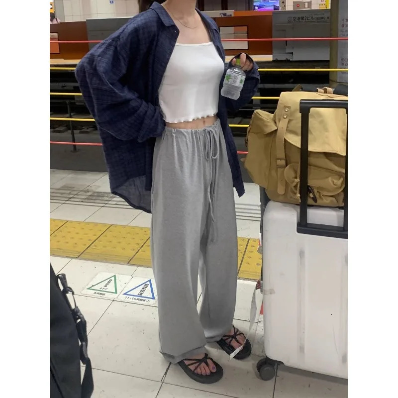 QWEEK Korean Style Oversized Vintage Plaid Shirts Casual Basic Womens Blouses Long Sleeve Fashion Button Up Youthful Autumn 240704