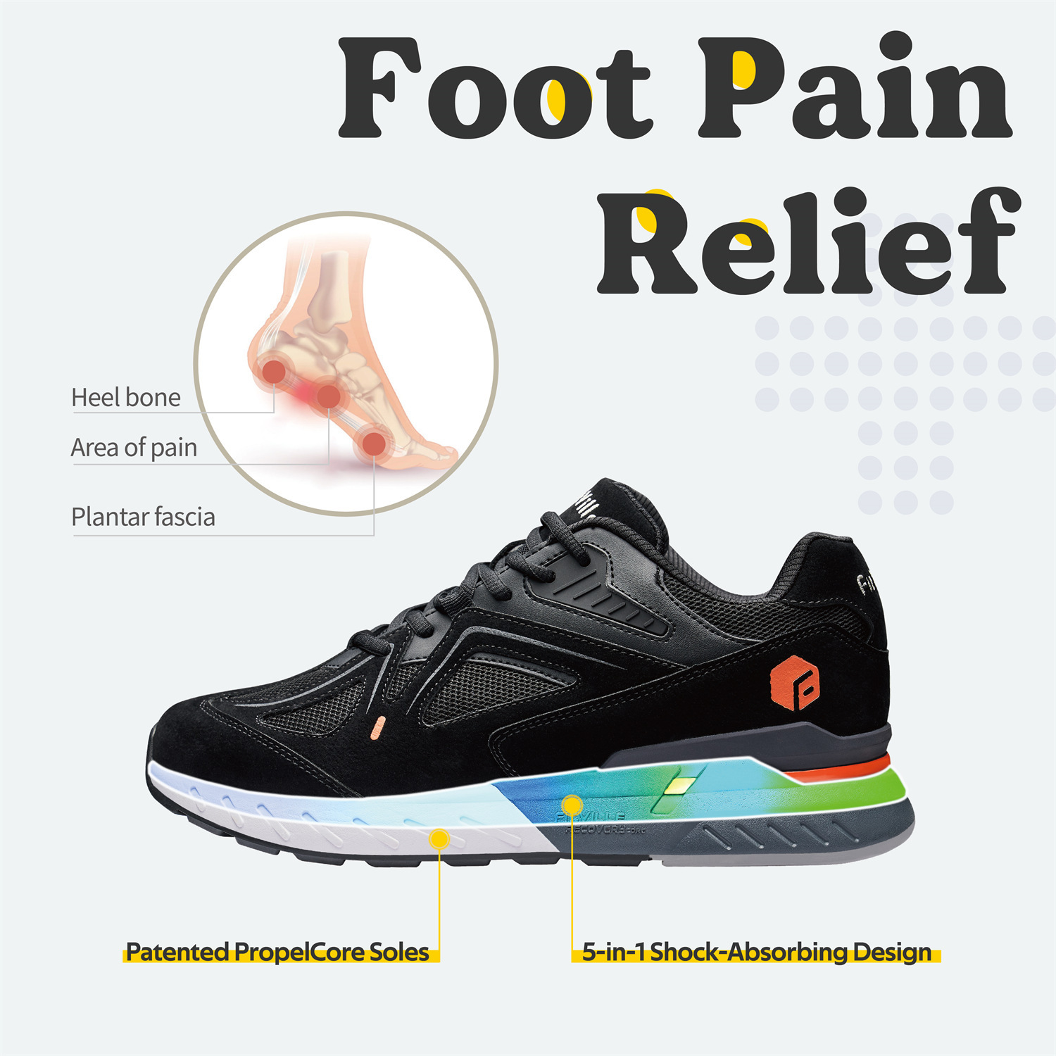 Fitville Men's Walking Extra Wide Lightweight Sneakers For Flat Feet Arch Fit Heel Pain Relief Non-Slip Running Shoes