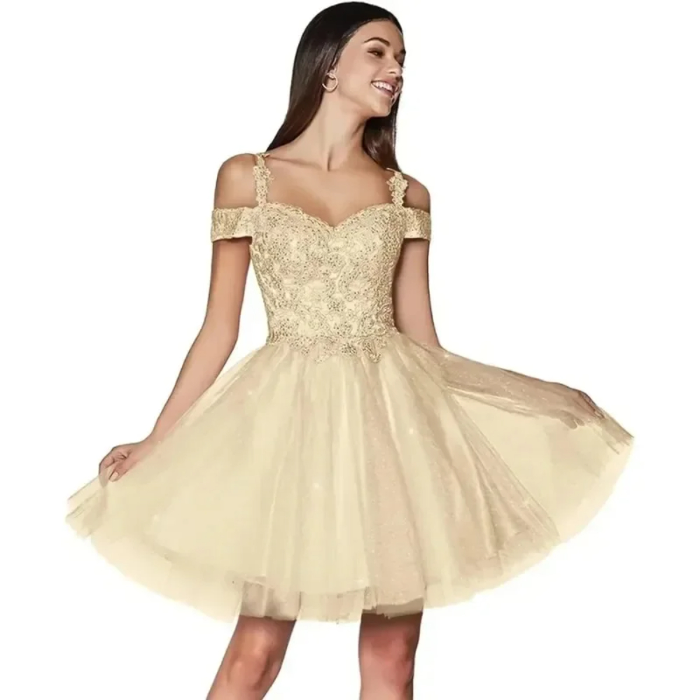 Simple Spaghetti Straps Short Homecoming Dresses Tulle Off Shoulder A Line Mini Corset Back Birthday Graduacion Gown