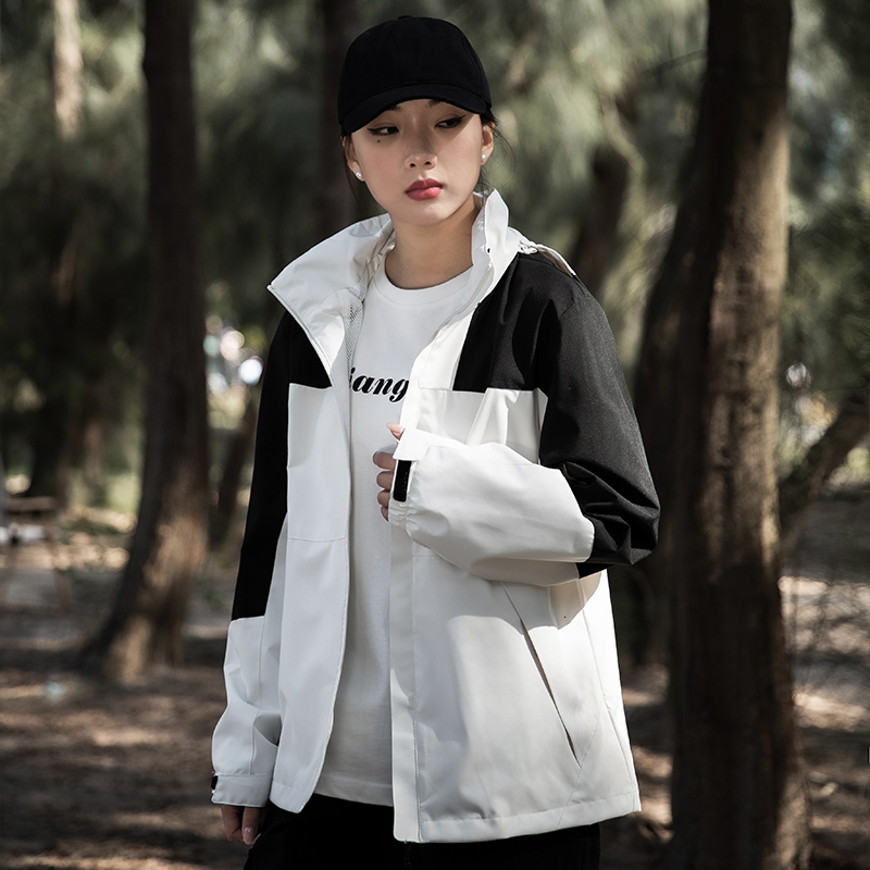2023 New Spring jacket men's and women's single-layer sprinter hooded cardigan color blocking waterproof thickened outdoor mountaineering F7