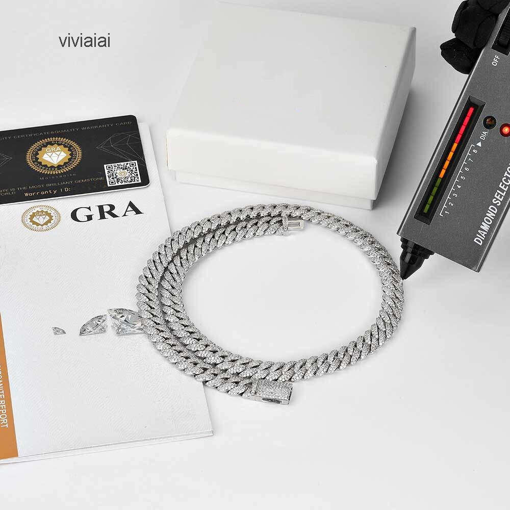 Pass Diamond Tester Moissanite Cuban Bracelet Necklace Jewelry 10mm 925 Sterling silver VVS Moissanite Cuban Link Chain Necklace