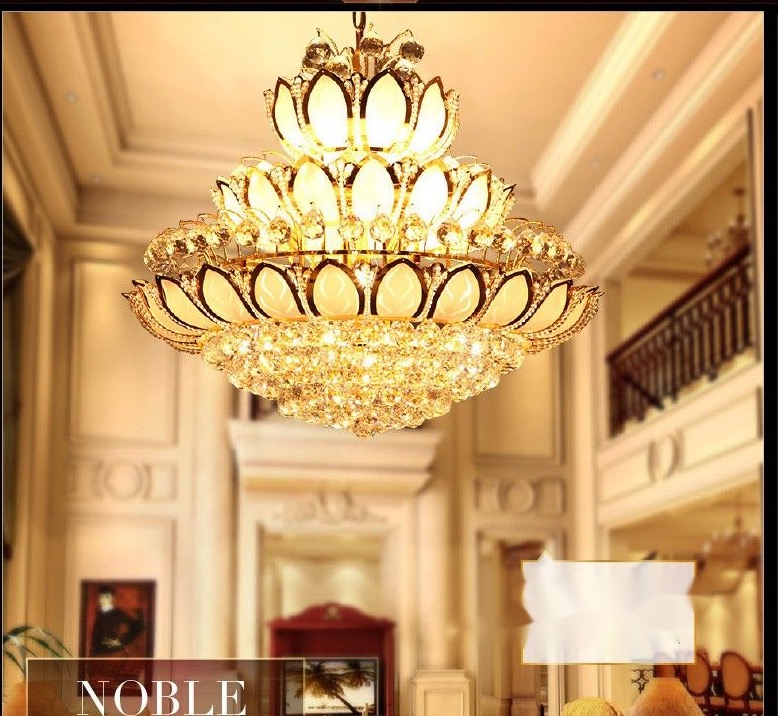 Modern Gold Crystal Chandeliers Lights Fixture European American Lotus Flower Chandelier Golden Crystal Droplight Home Indoor Hotel Lighting