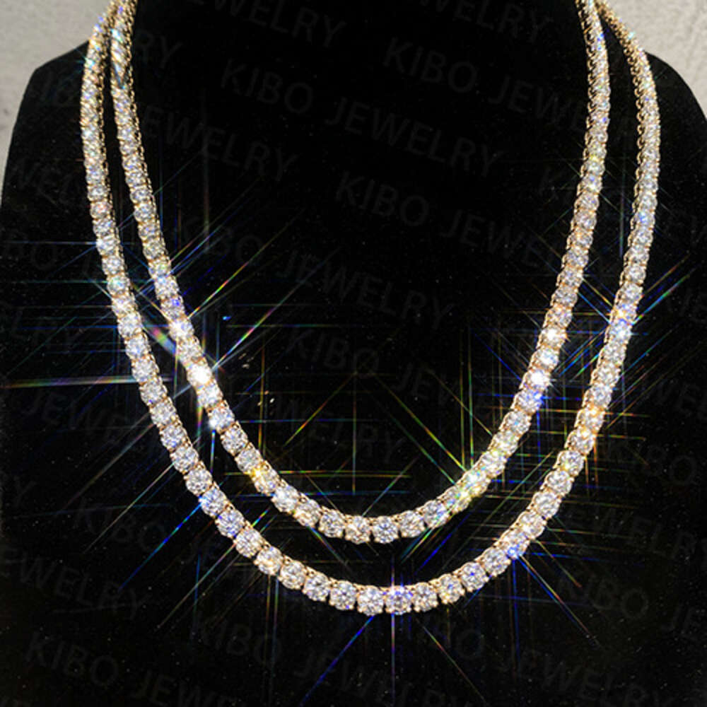 Hip Hop Jewelry Iced Out VVS1 D Color Mossanite Dia Necklace Real 4mm Moissanite Tennis 9K 10K 14K Solid Gold chain