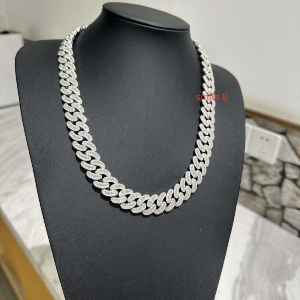 925 Sterling Silver Cuban Necklace Vvs Moissanite 16mm Link Chain Iced Out Baugette Moissanite Cuban Link Chain Hip Hop Jewelry