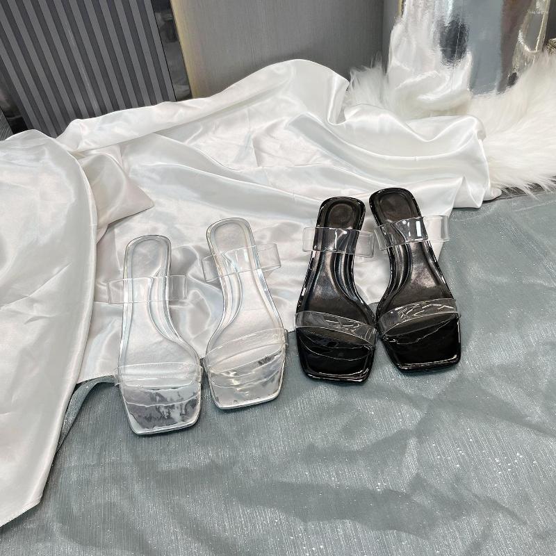 Sandals Fairy-style Transparent Slippers Women's Summer Outer Wear Fashionable Mid-heel High Heels With Skirt