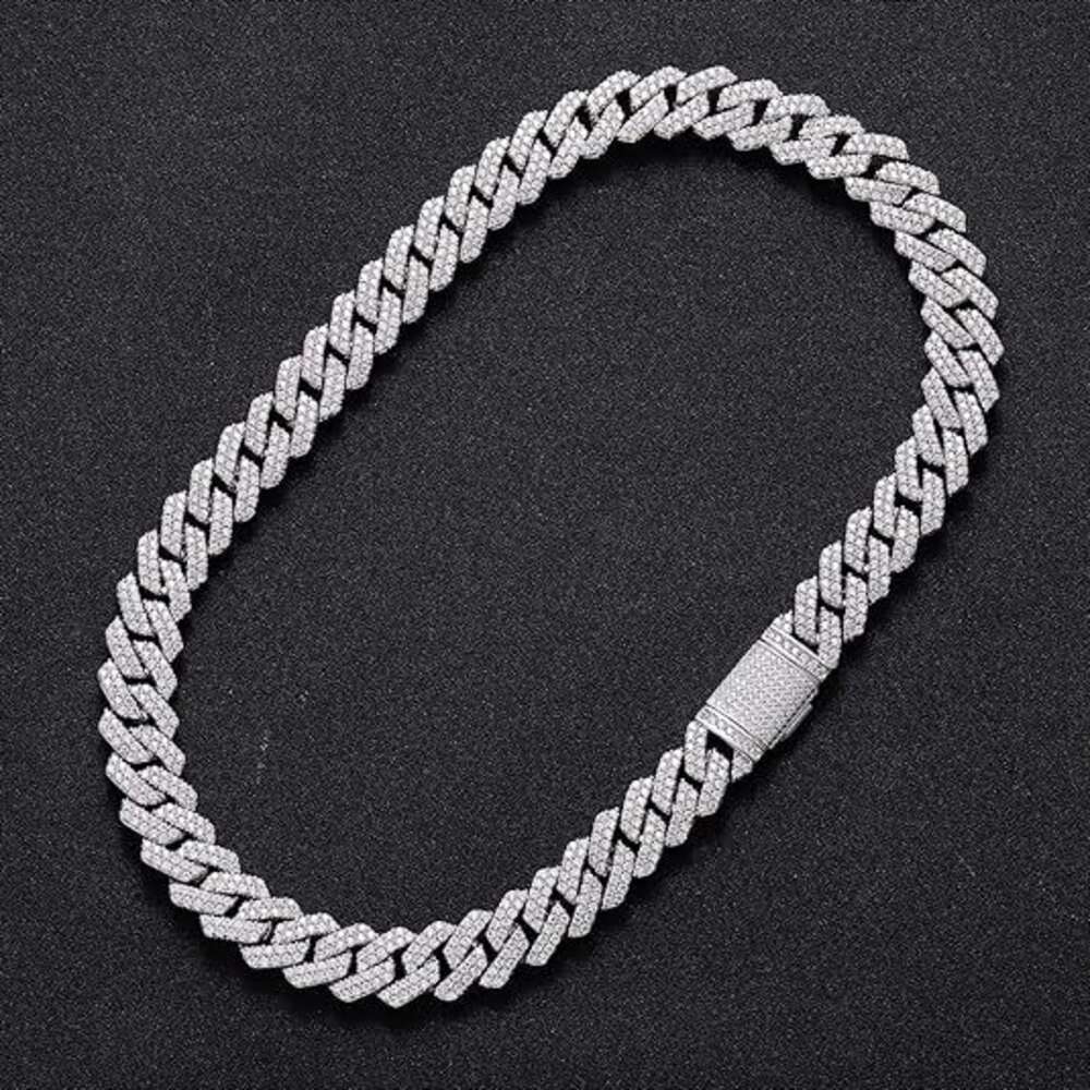 Cubin Chain HipHop Sterling Moissanite Dia CZ Sier Gold Rhodium Plated Gift Fine Jewelry Necklace