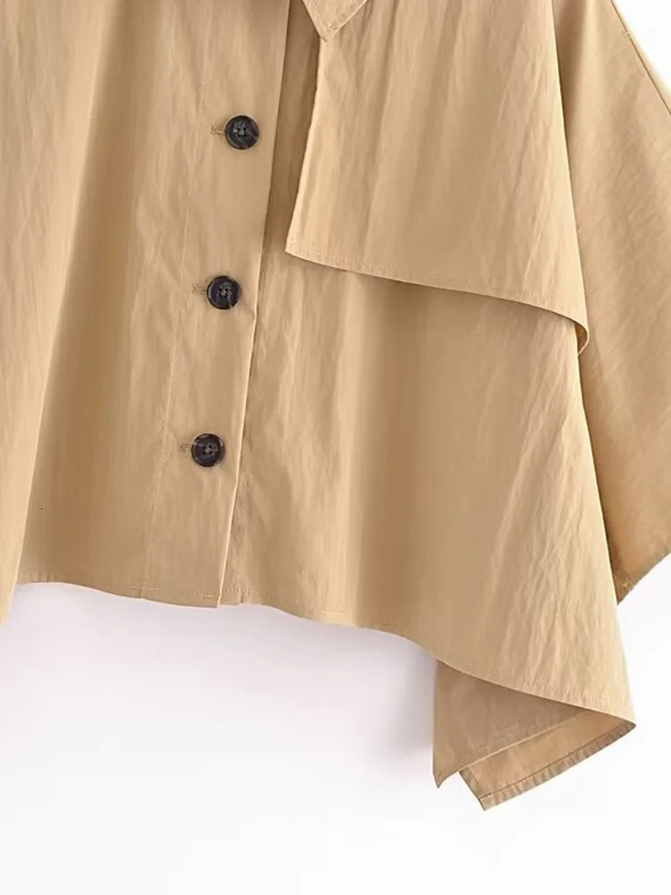 Women Summer Fashion Standard Short Coat Vintage Lapel Button Accessories Chic Cape Coat Mujer 240703