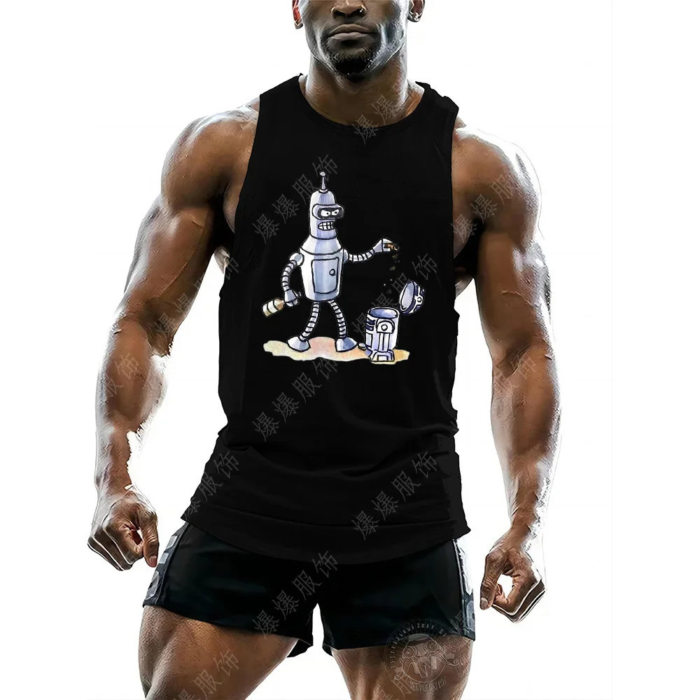 Mens Clothing High Quality Printed Tank Top Y2k Breathable Sleeveless Shirt Outdoor Gym Boxing Sports Quick Drying Fashion Fnaf 240703
