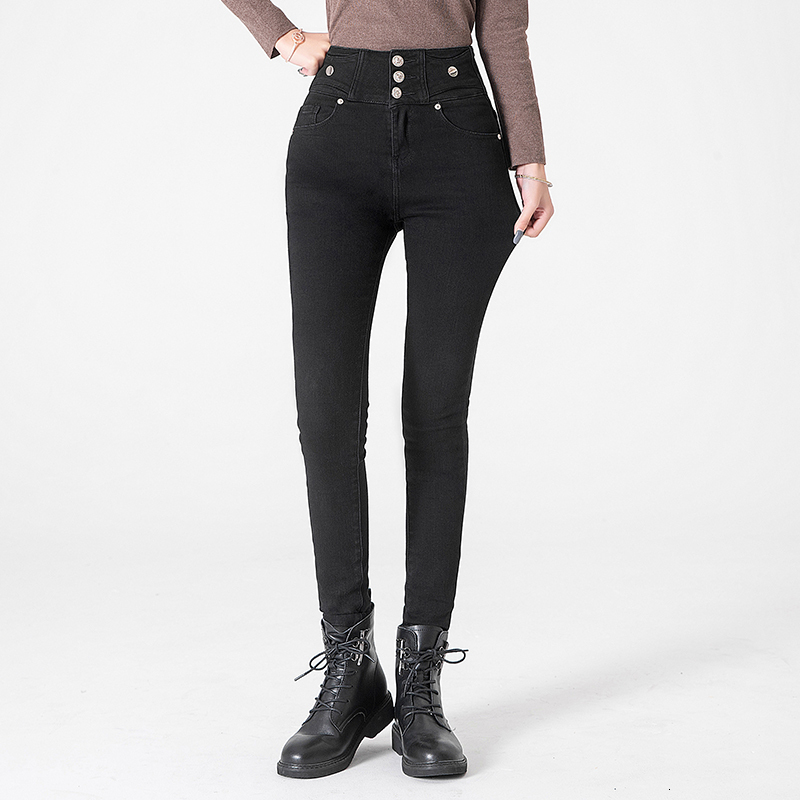 2022 autumn winter new plush jeans for women with waist, elasticity, slim appearance, and high casual versatility H7.4#55.86