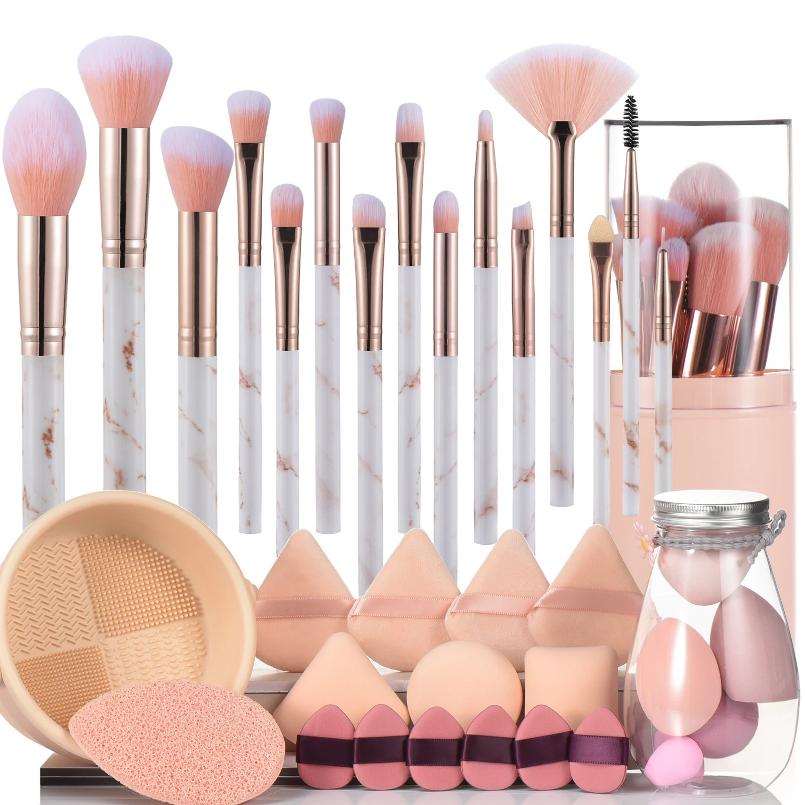 36Pcs Makeup Tools Set Includes 15pcs Marble Handle Makeup BrushesSuitable For Beginners Cost-effective Makeup Tool Set 240704