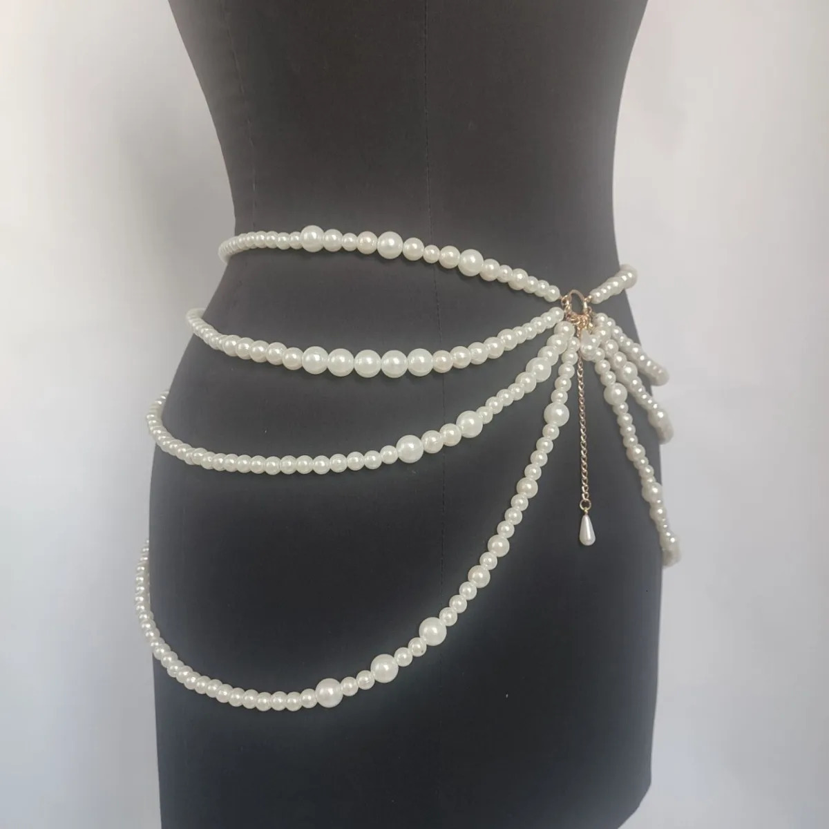 Different Pearls Connected Multi-Layer Tassel Side Swing Chain Waist Chain Waist Decorations Characteristic Belt 240701