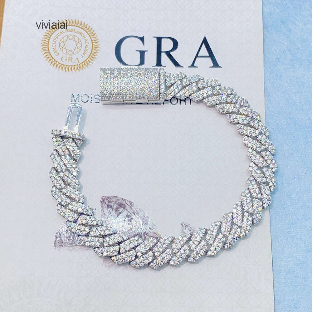 Iced Out Hip Hop Fire Jewelry VVS Moissanite Dia Cuban k Chain Bracelet Rose Gold Plated Sier 2024 Solid Man Hiphop