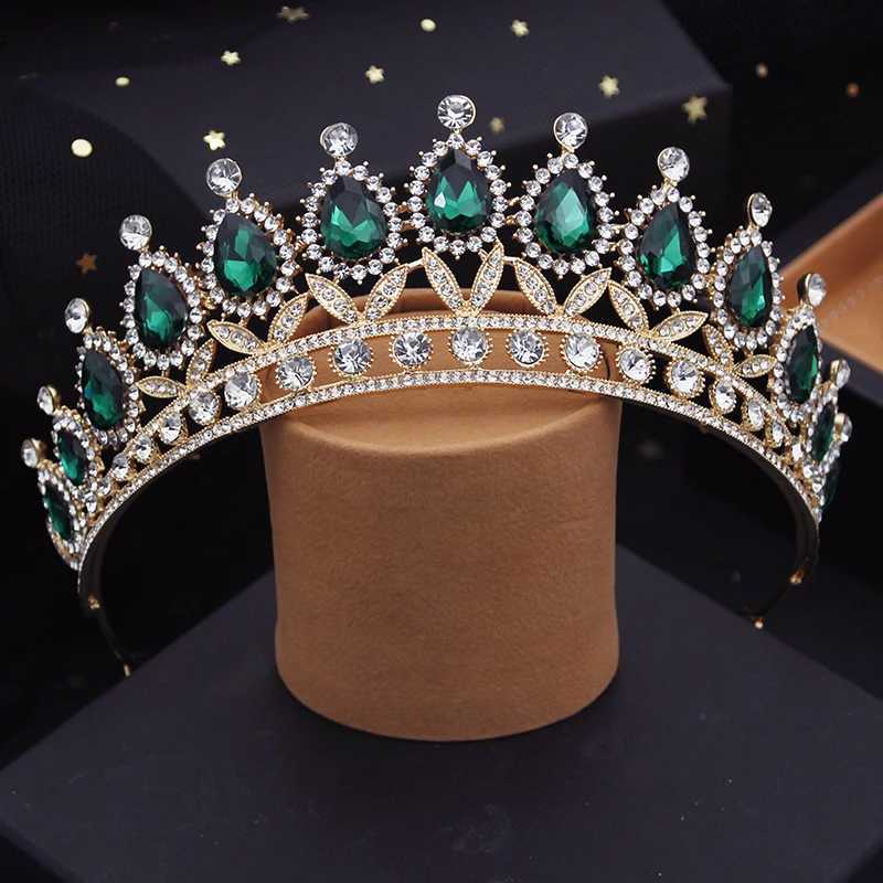 Tiaras Gorgeous Crystal Wedding Crown Bride Tiaras Green Crowns Queen Evening Diadem Prom Party Bridal Hair Jewelry Accessories