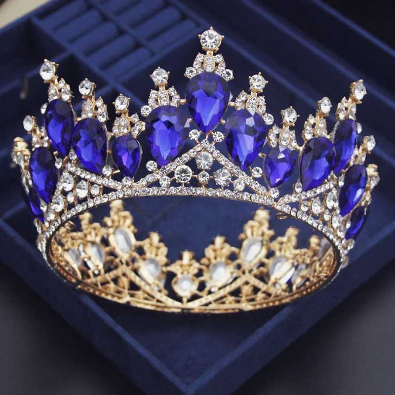 Tiaras Queen Water drop Yellow Crystal Wedding Crown Prom Bride Diadem Pageant Circle Tiaras Headdress Wedding Hair Jewelry