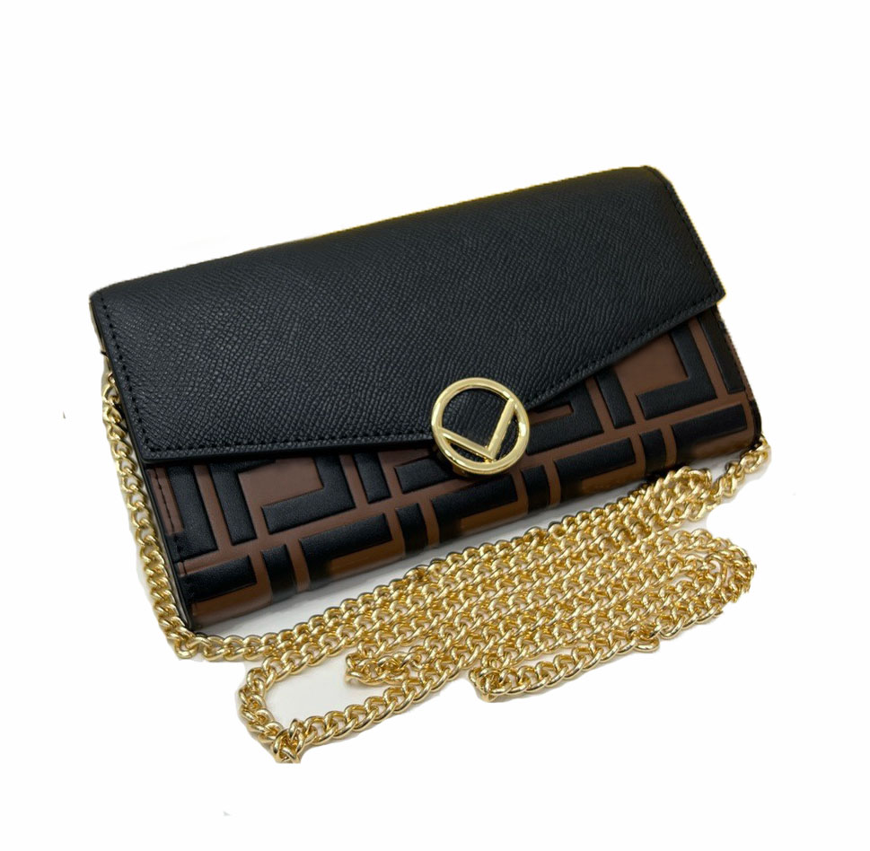 Luxury Women's Designer Wallet - Classic Envelope Style with Embossed Lettering & Chain Strap Premium Genuine Leather Small Money Clutch