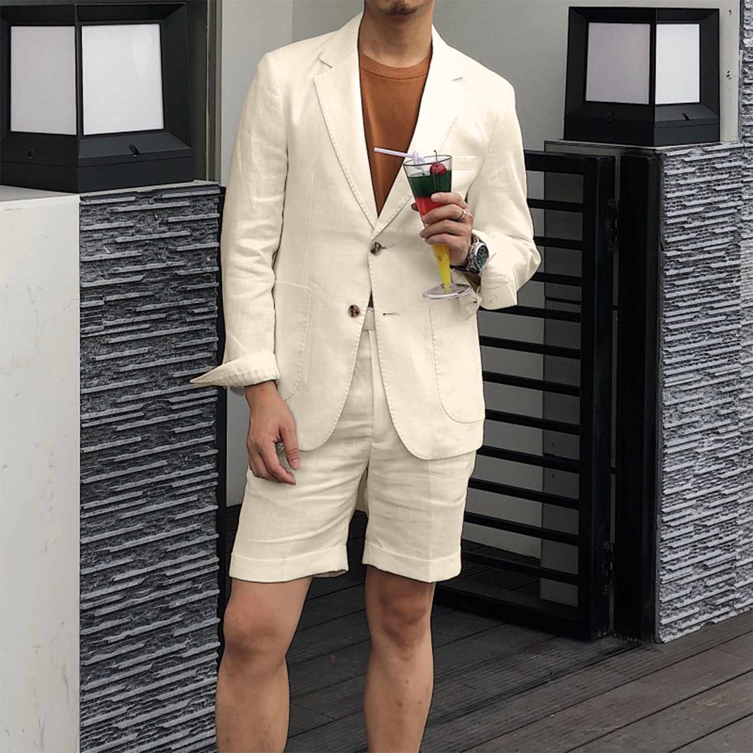 Men's Beach Holiday Sets Summer Formal Short Groom Wear Party Prom Regualr Big Tall Fit Custom Made Jacket And Shorts