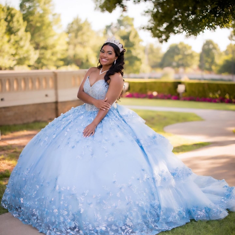 Girl Quinceanera Prom Sweet 15 Applique Beading Sequin With Detachable Tail Party Princess Dress