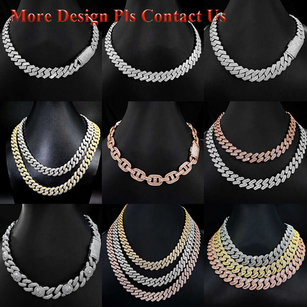 Pass Diamond Test Hip Hop Iced Out Diamond S925 Sterling Silver Necklace 15mm d Color Vvs Moissanite Cuban Link Chain for Men