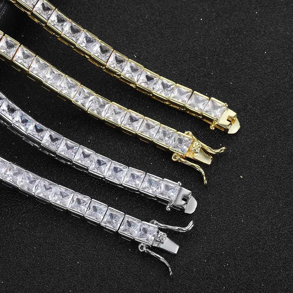 Pendant Necklaces Princess Cut 4mm Lab Diamond Necklace White Gold Filled Party Wedding Necklaces For Women Men Tennis Chocker Jewelry GiftL246