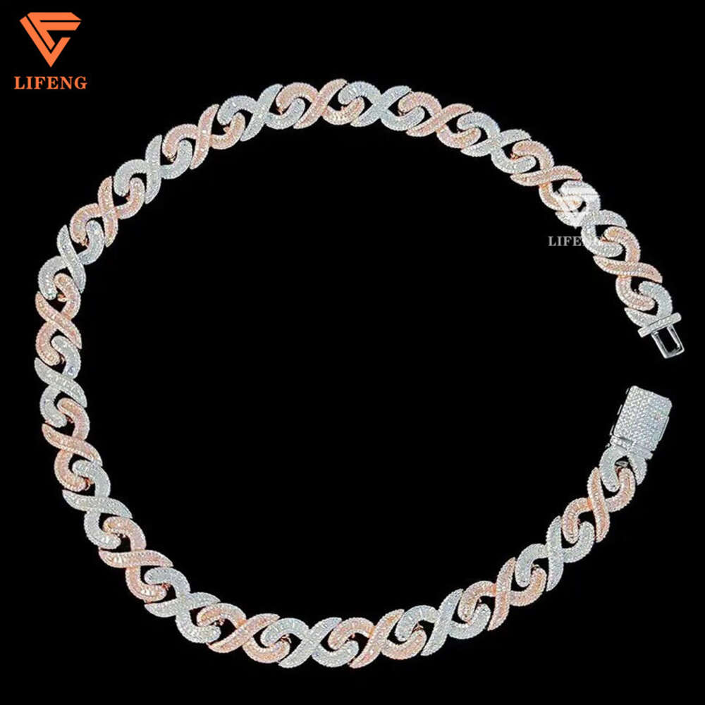 Lifeng Jewelry 15mm Iced Out Vvs Moissanite Cuban Link Chain Necklace Two Tone 925 Silver Diamond Hip Hop Men Cuban Necklace