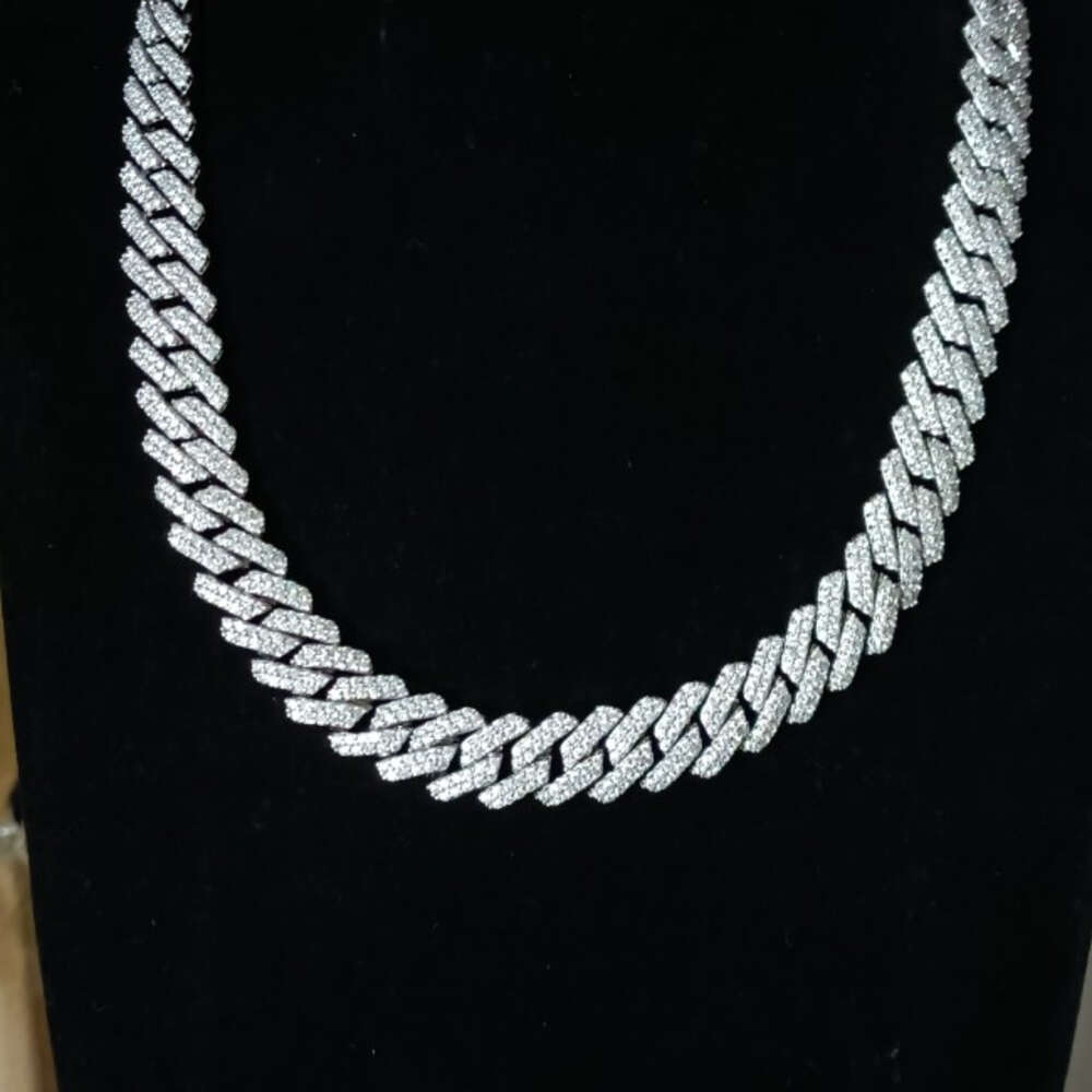 Customized 11mm 2 rows Sterling Sier S Hiphop moissanite sier cuban link chain