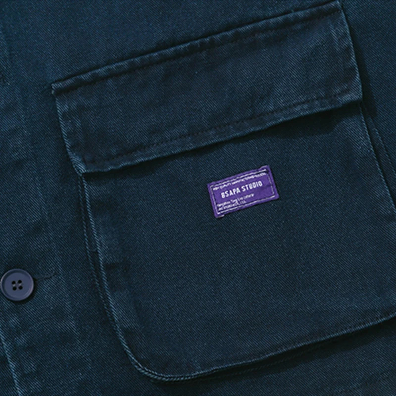 Japan Style VNeck Men Indigo Denim Jacket Single Breasted Spring Autumn Sand Wash Coat With Front Flap Pockets 240701wtt