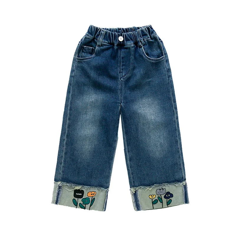 Girls Pants Long Trousers Cotton Flowers Spring Autumn Teenagers Babys Kids Pants High QualityTeenagers Childrens Clothin 240703