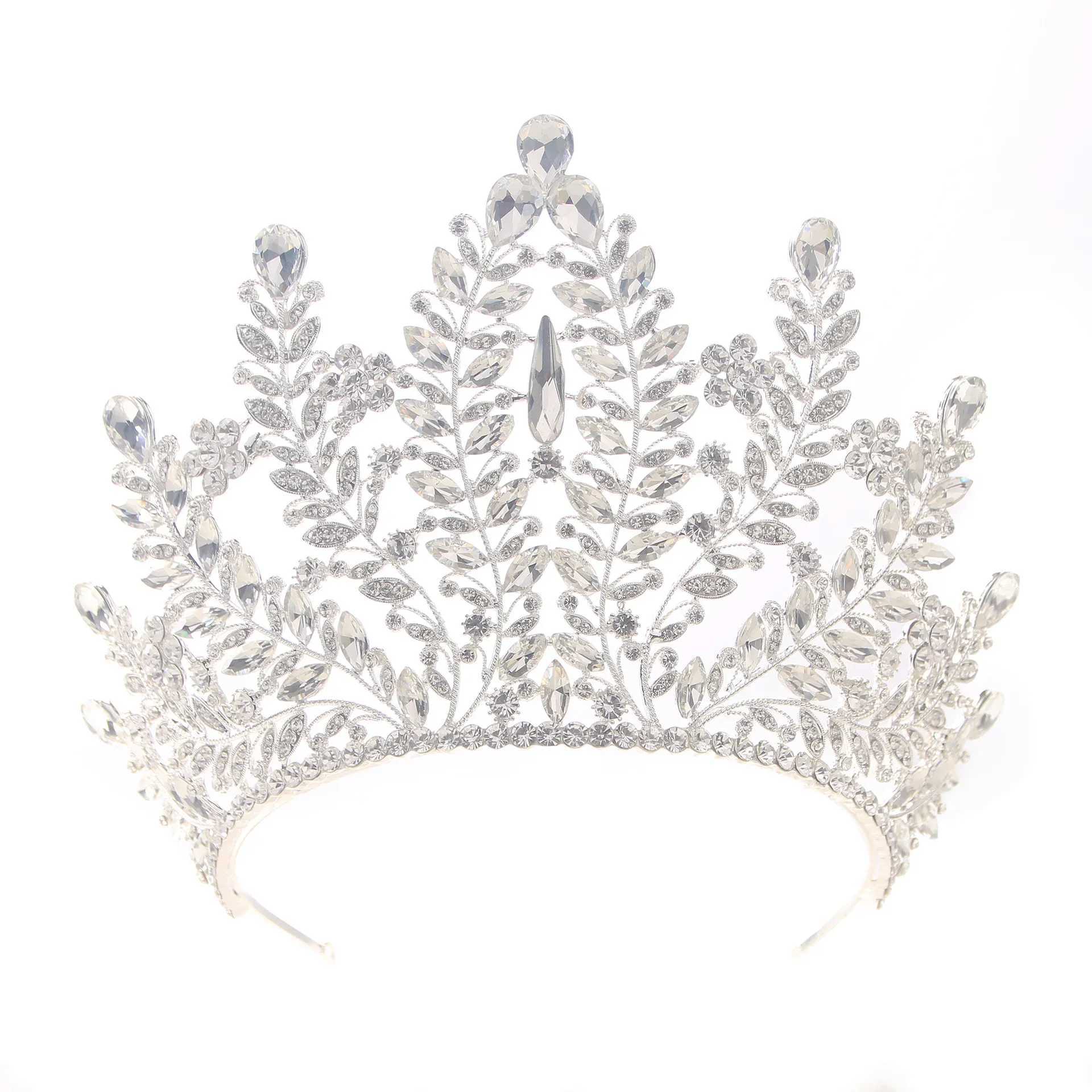 Tiaras Pageant Queen Big Zirconia Crown Leaf Princesa Quinceanera Tiaras De Flor Wholesale Tiara
