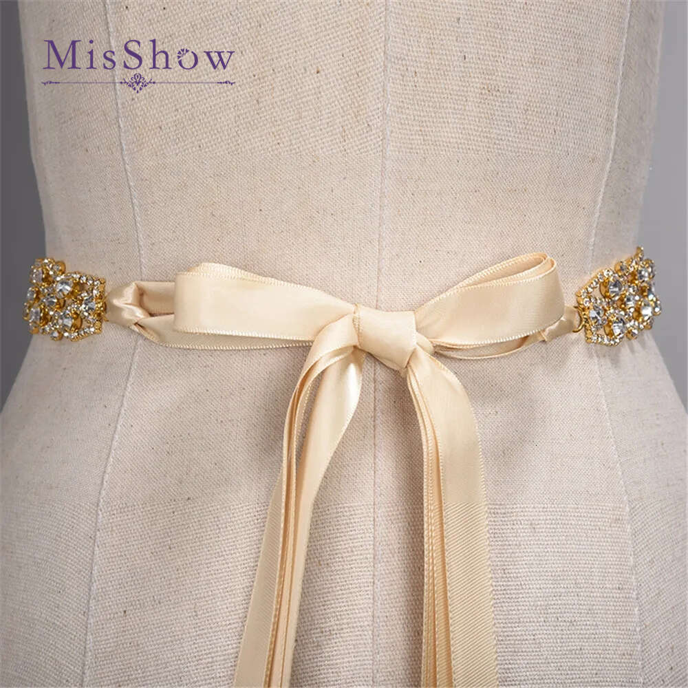 Misshow Gold Sier Handmade Rhinestone Belt Crystal Bridal Sash Satin Ribbon Wedding Accessories Cpa1393 0704